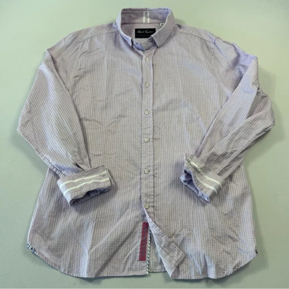 Robert Graham Men’s Button-Up Shirt Extra Large Pink White Geometric Flip Cuff